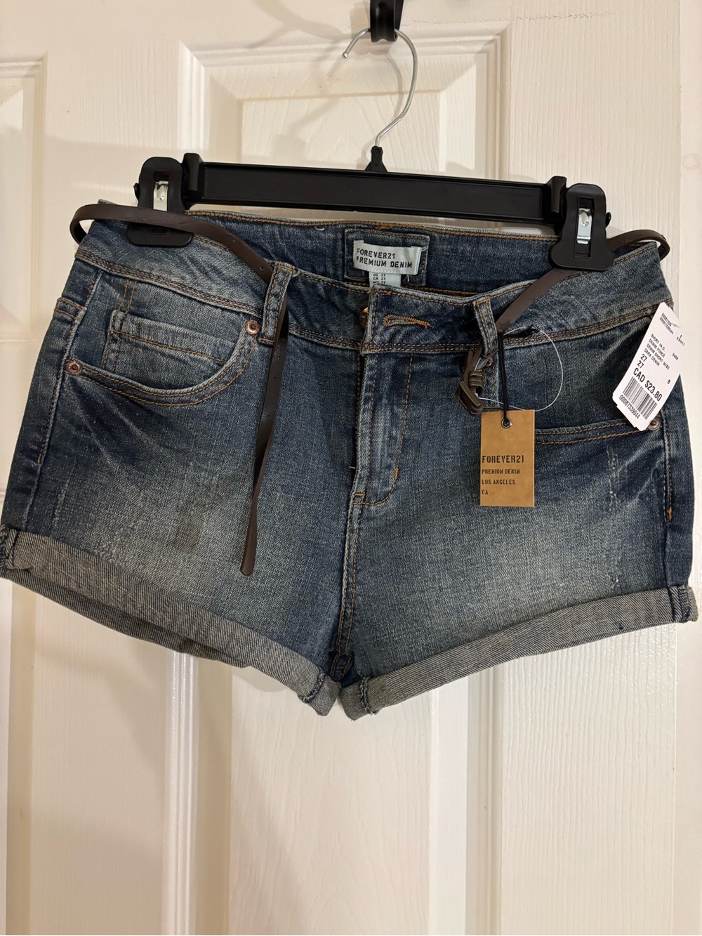 Forever 21 Blue Washed Denim Cuffed Jean Shorts with Slim Belt
